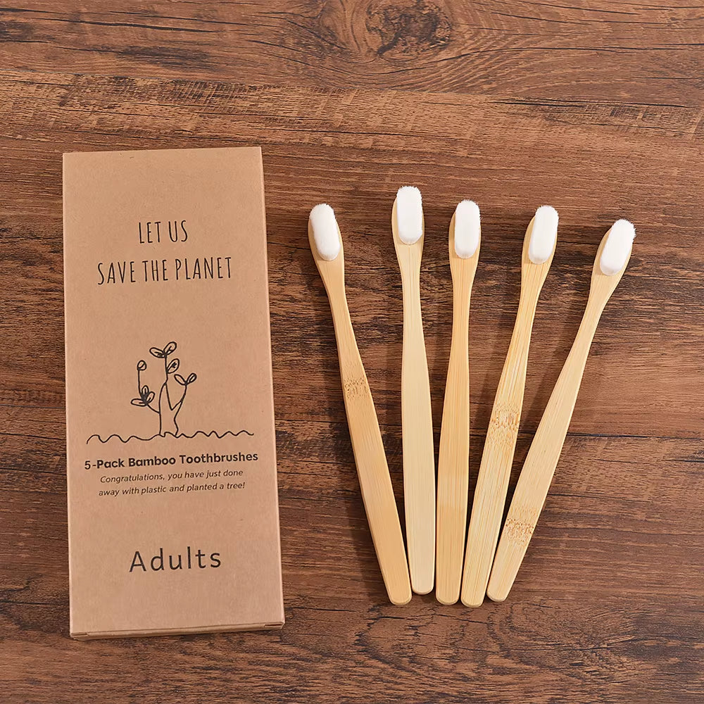 5Pcs Ultra Fine Soft Toothbrush Million Bristle Adults Bamboo Toothbrush Vegan Teeth Deep Cleaning Dental Oral Care Tooth Brush - EditWell