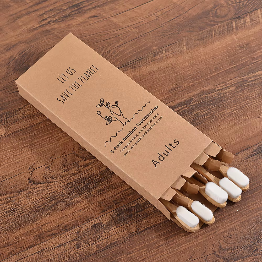5Pcs Ultra Fine Soft Toothbrush Million Bristle Adults Bamboo Toothbrush Vegan Teeth Deep Cleaning Dental Oral Care Tooth Brush - EditWell