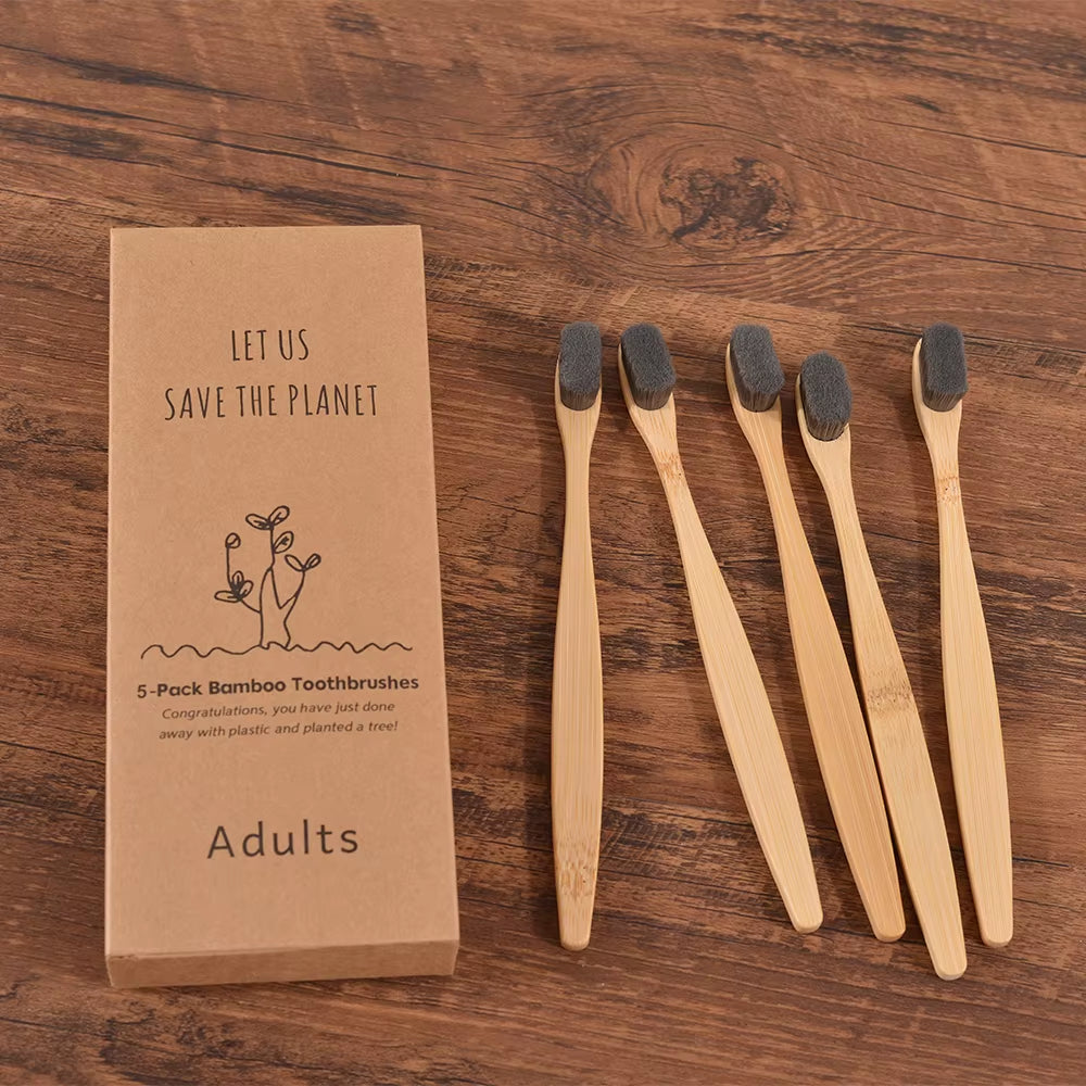 5Pcs Ultra Fine Soft Toothbrush Million Bristle Adults Bamboo Toothbrush Vegan Teeth Deep Cleaning Dental Oral Care Tooth Brush - EditWell