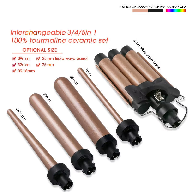 5 in 1 Curling Wand Sets with 3 Barrel Hair Waver, Dual Voltage , Instant Heating