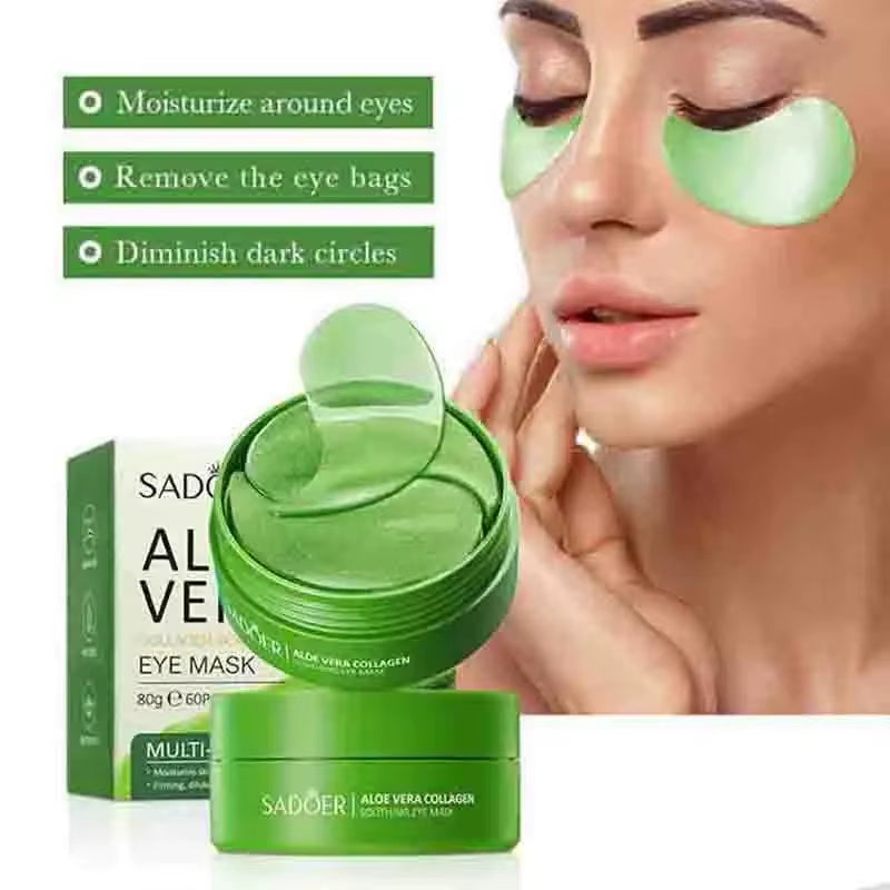 60Pcs Aloe Vera Collagen Eye Mask anti Dark Circles Removal Eyes Bags Moisturizing - EditWell