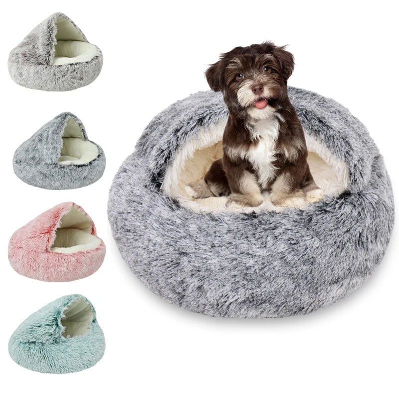 Premium Soft Plush Round Pet Bed with Removable Cover - 2-in-1 Sleeping Nest for Cats and Small Dogs - Ideal for Winter Comfort