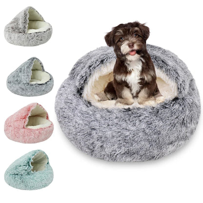 Premium Soft Plush Round Pet Bed with Removable Cover - 2-in-1 Sleeping Nest for Cats and Small Dogs - Ideal for Winter Comfort