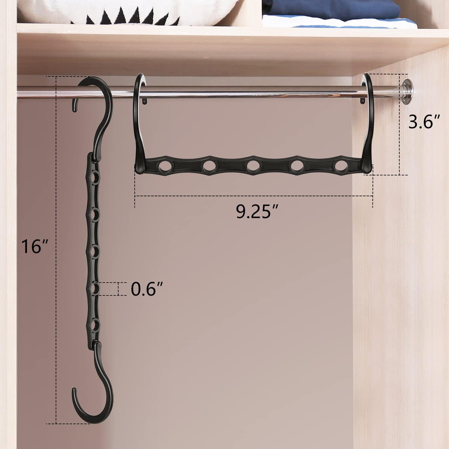 6 Pack Black Space Saving Hangers, Magic Hangers, Closet Organizers