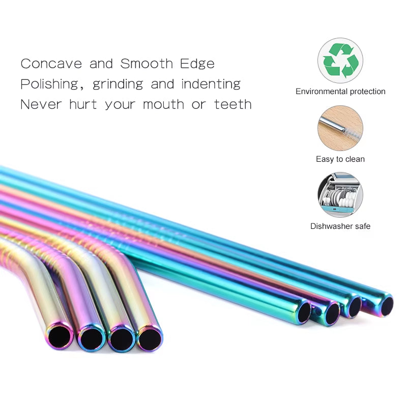Reusable 304 Stainless Steel Straws Straight Bent Drinking Straw with Cleaning Brush