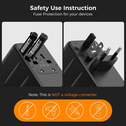 100W Gan Universal Travel Adapter with USB &Type C Fast Charging International Plug Adapter