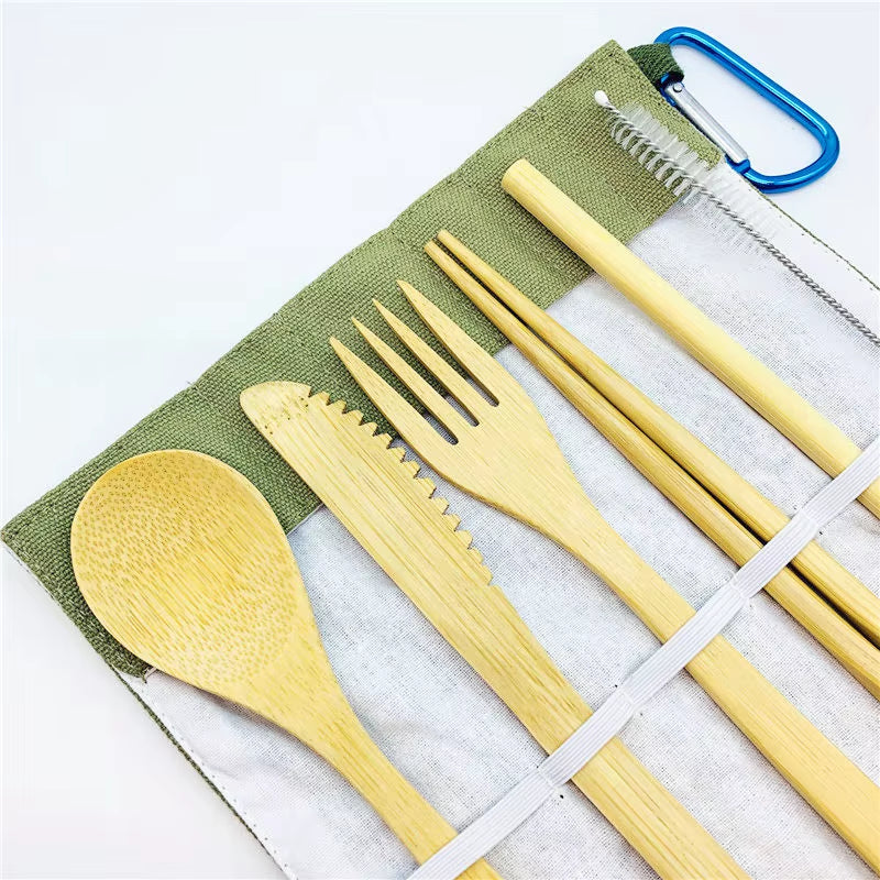 Bamboo Travel Tableware Reusable Bamboo Cutlery Set Wooden Dinnerware