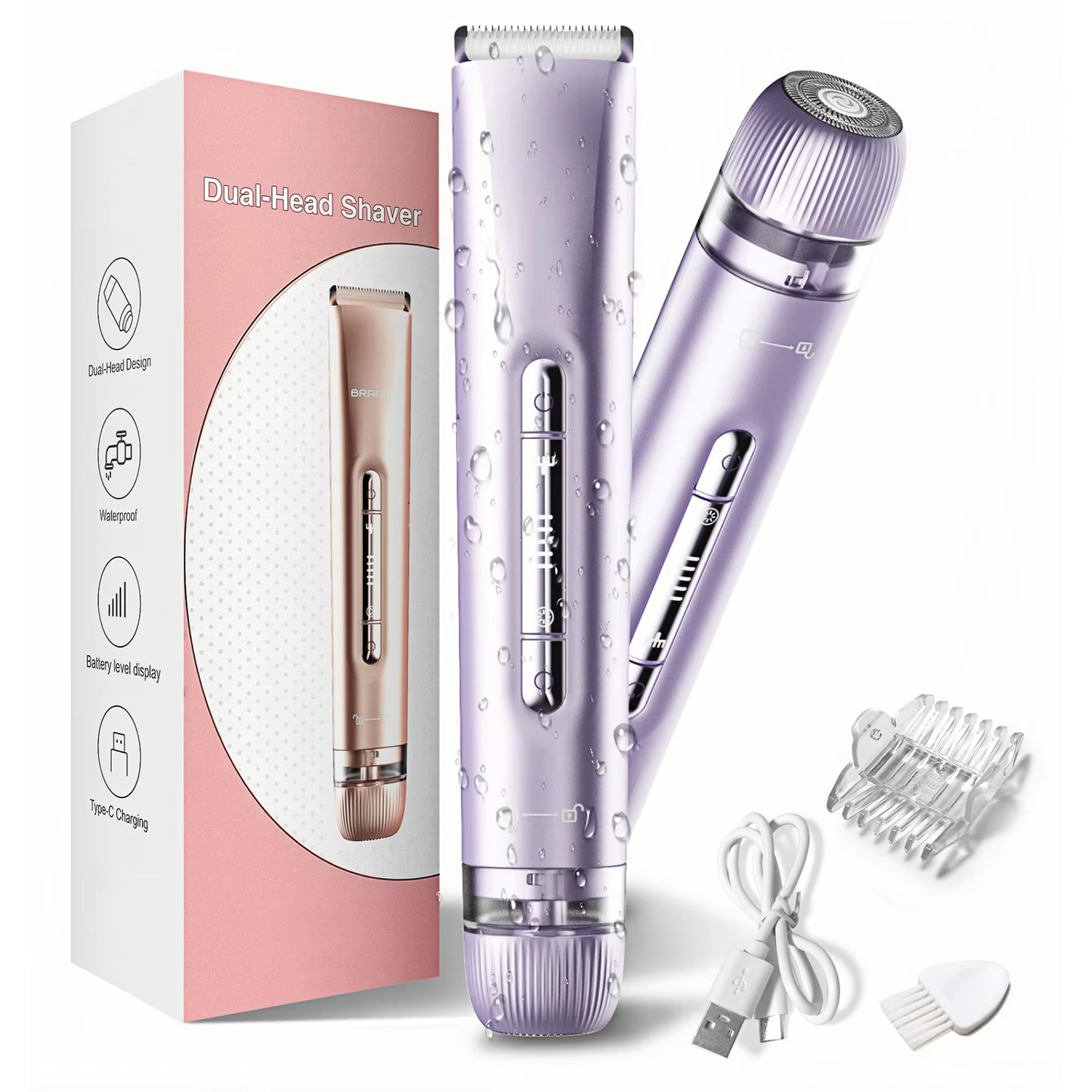Electric Razors for Women 2-In-1 Rechargeable Bikini Trimmer Painless Body Hair Remover for Ladies Pubic, Legs, Face, Underarms