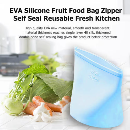 Silicone Food Storage Bag Reusable Stand up Zip Bag Fresh-Keeping Fruit Sealed