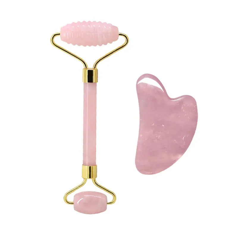 Rose Quartz Face Jade Roller Massagers Guasha Set Gua Sha Tools Natural Stone