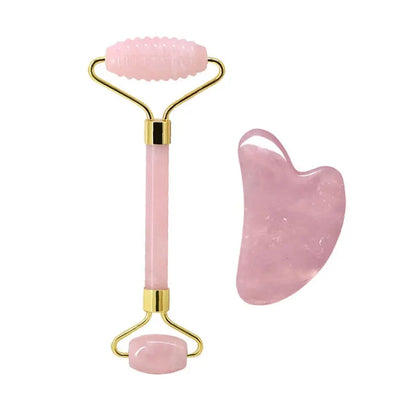 Rose Quartz Face Jade Roller Massagers Guasha Set Gua Sha Tools Natural Stone