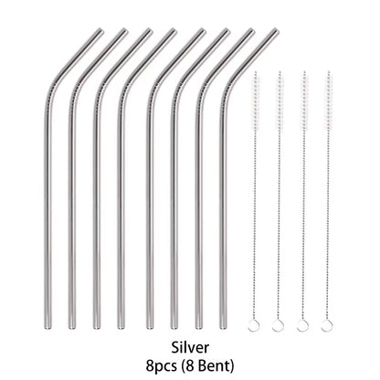 Reusable 304 Stainless Steel Straws Straight Bent Drinking Straw with Cleaning Brush