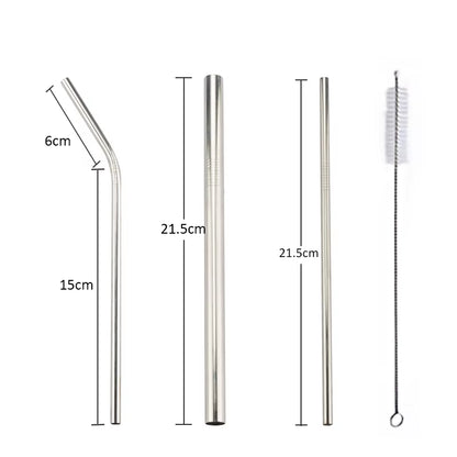 Reusable 304 Stainless Steel Straws Straight Bent Drinking Straw with Cleaning Brush