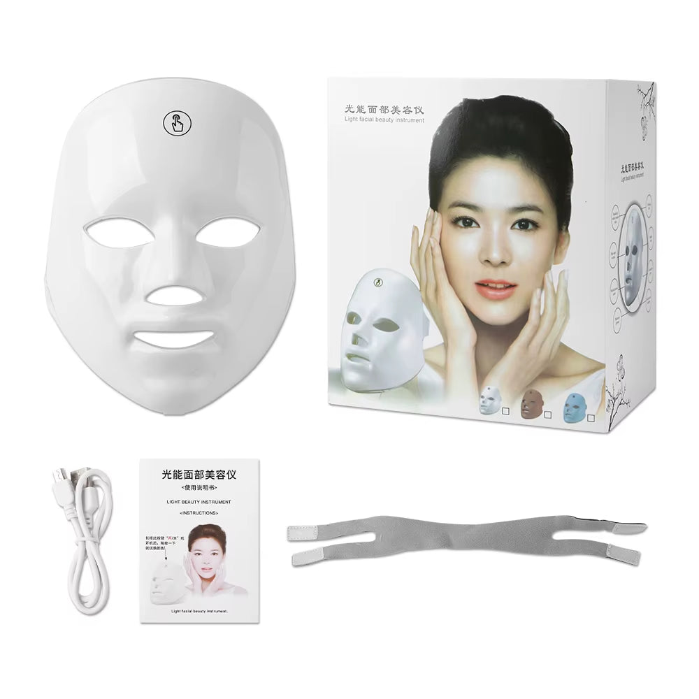 7-1 Colors LED Facial Skin Care Mask,Red Light Mask for Face, Rejuvenation Home Face Lifting Whitening Beauty Device - EditWell