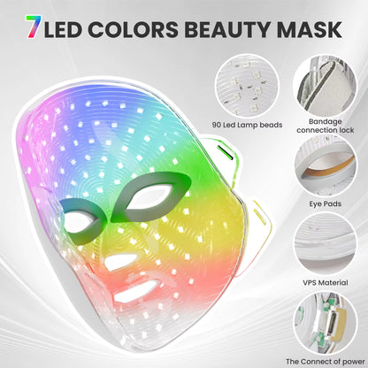 7-1 Colors LED Facial Skin Care Mask,Red Light Mask for Face, Rejuvenation Home Face Lifting Whitening Beauty Device - EditWell