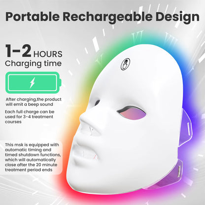 7-1 Colors LED Facial Skin Care Mask,Red Light Mask for Face, Rejuvenation Home Face Lifting Whitening Beauty Device - EditWell
