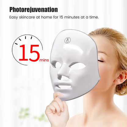 7-1 Colors LED Facial Skin Care Mask,Red Light Mask for Face, Rejuvenation Home Face Lifting Whitening Beauty Device - EditWell