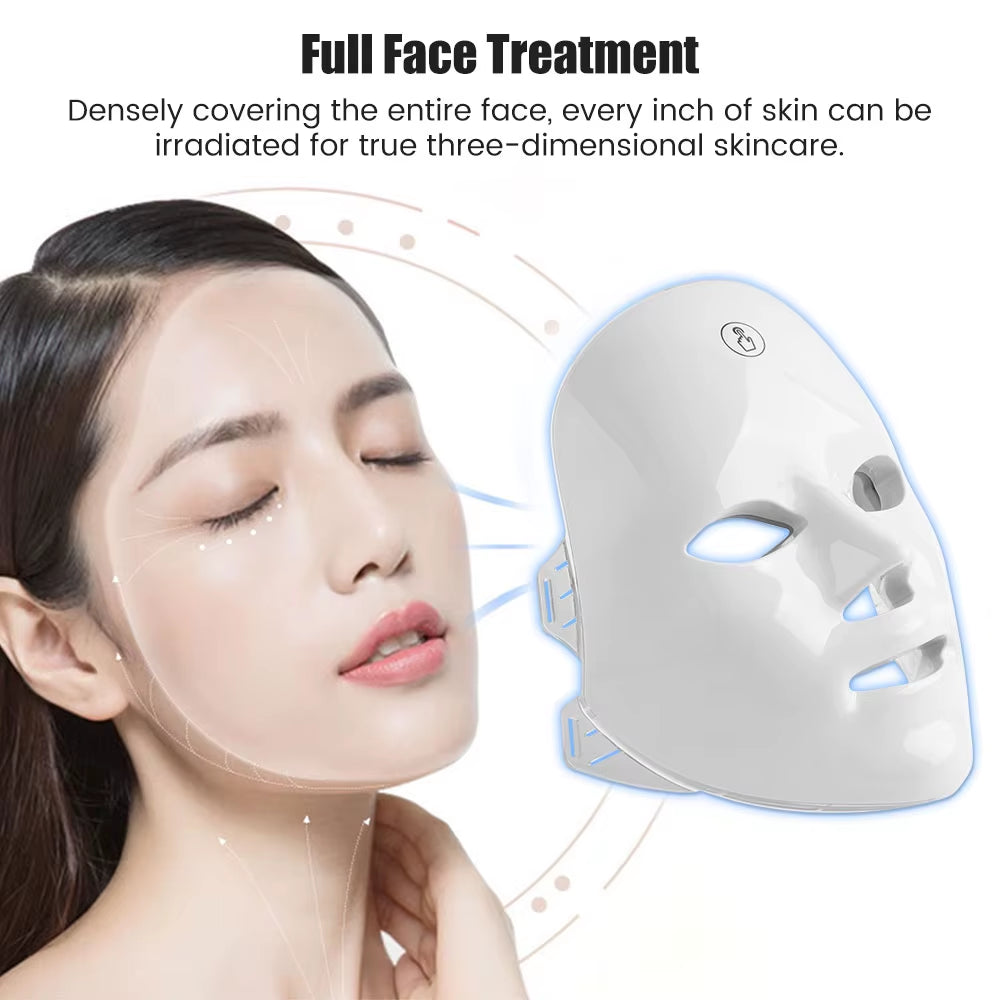 7-1 Colors LED Facial Skin Care Mask,Red Light Mask for Face, Rejuvenation Home Face Lifting Whitening Beauty Device - EditWell