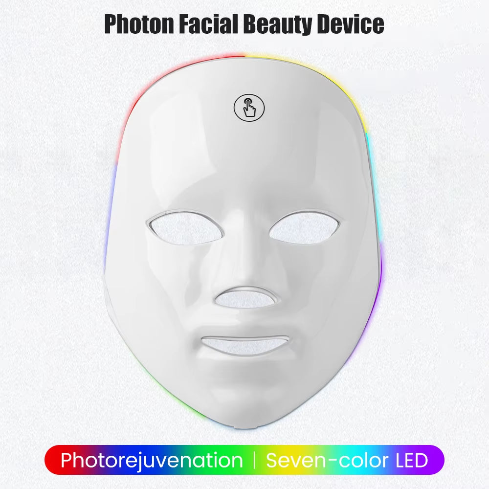 7-1 Colors LED Facial Skin Care Mask,Red Light Mask for Face, Rejuvenation Home Face Lifting Whitening Beauty Device - EditWell