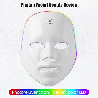7-1 Colors LED Facial Skin Care Mask,Red Light Mask for Face, Rejuvenation Home Face Lifting Whitening Beauty Device - EditWell