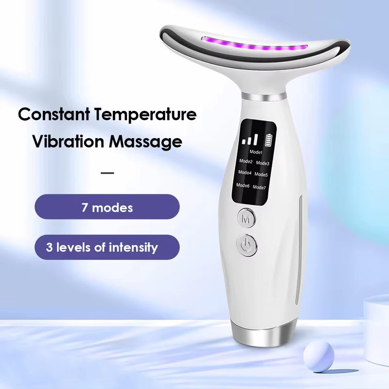 7 Colors LED Lights Face Neck Beauty Device Vibration Massage Improve Neck Lines - EditWell
