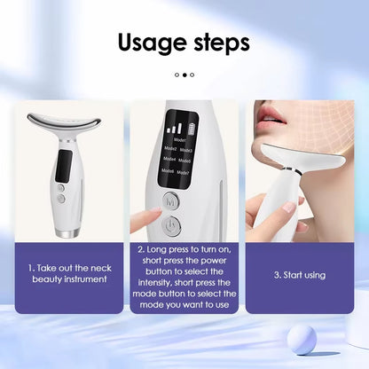 7 Colors LED Lights Face Neck Beauty Device Vibration Massage Improve Neck Lines - EditWell