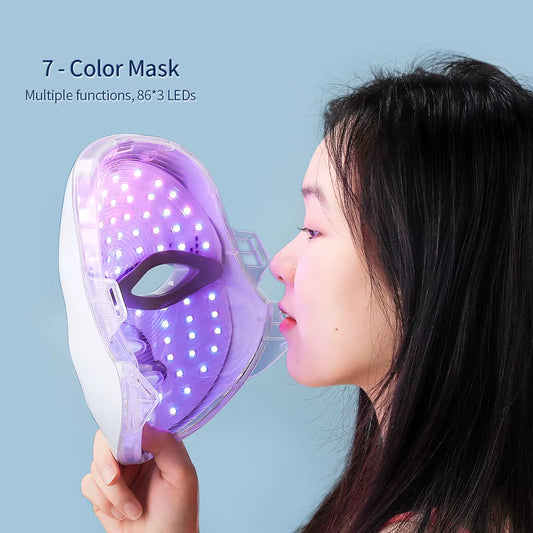 7 Colors Led Facial Mask with Neck Red Light Therapy Mask for Skin Tightening - EditWell