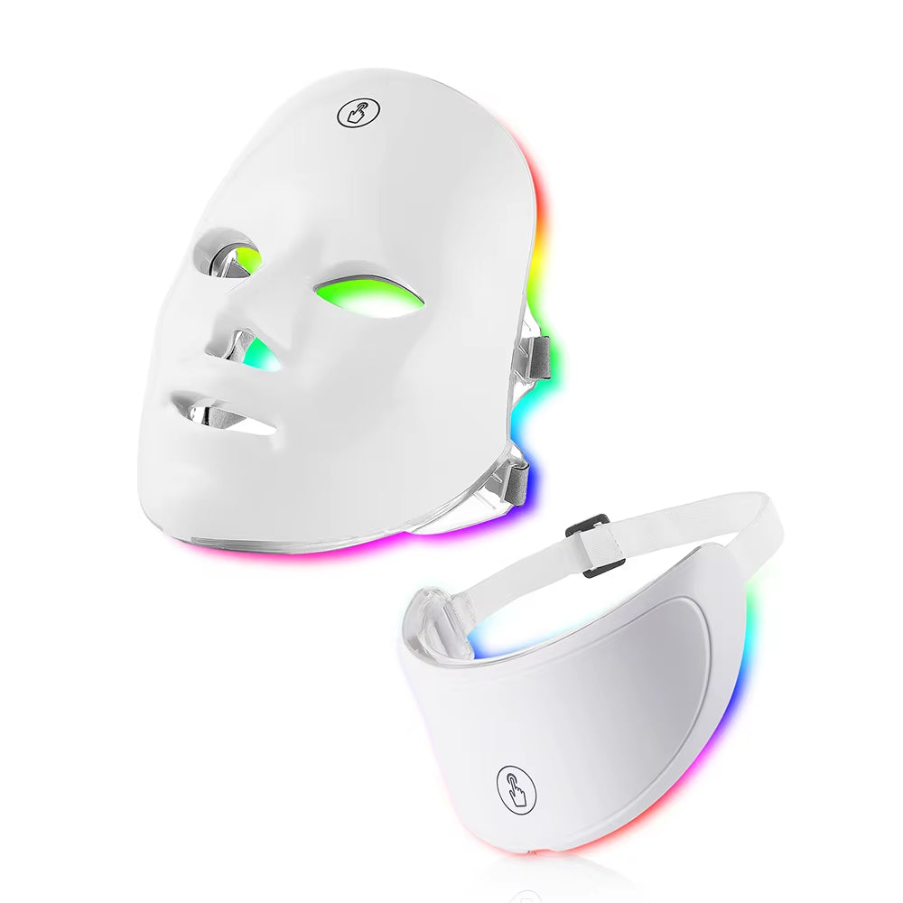 7 Colors Led Facial Mask with Neck Red Light Therapy Mask for Skin Tightening - EditWell