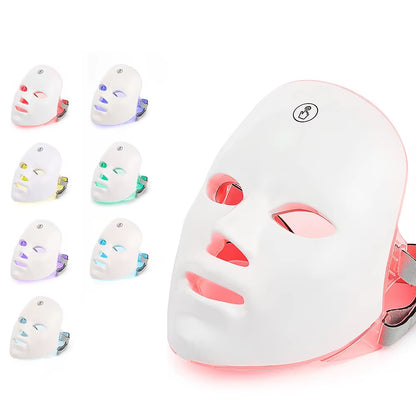 7 Colors Led Facial Mask with Neck Red Light Therapy Mask for Skin Tightening - EditWell