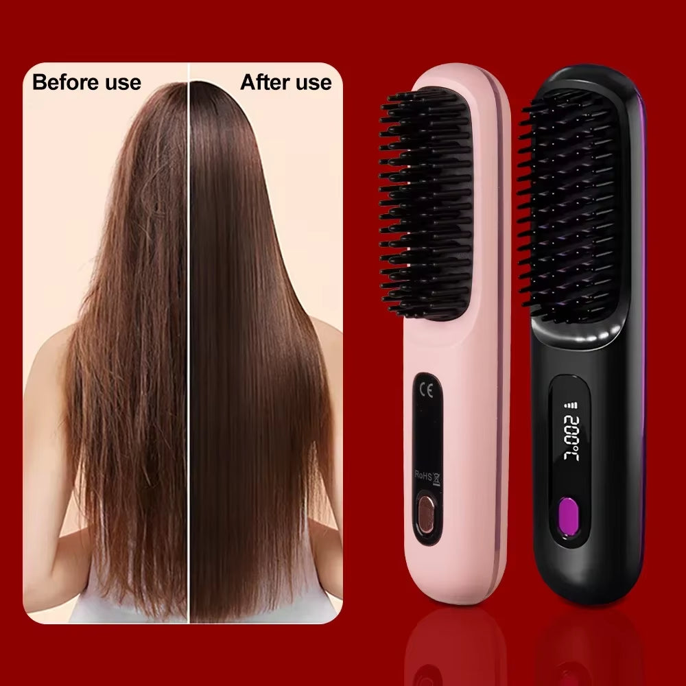Wireless Hair Straightener Brush Ceramic Heating Smooth Hair Care Comb