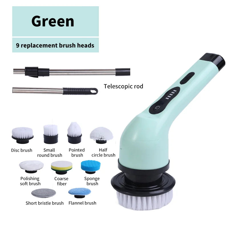 9-in-1 Electric Cleaning Brush and Scrubber for Kitchen and Bathroom Use