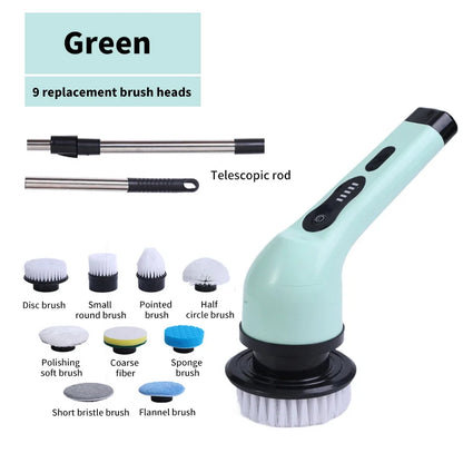 9-in-1 Electric Cleaning Brush and Scrubber for Kitchen and Bathroom Use