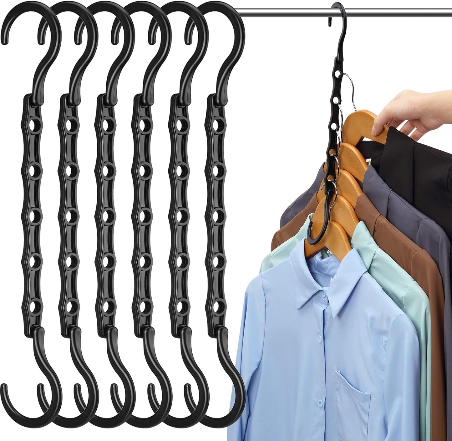 6 Pack Black Space Saving Hangers, Magic Hangers, Closet Organizers
