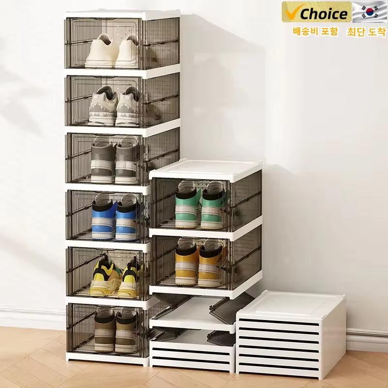 Dustproof 6 Layers Foldable Shoes Box Stackable Transparent Organizers