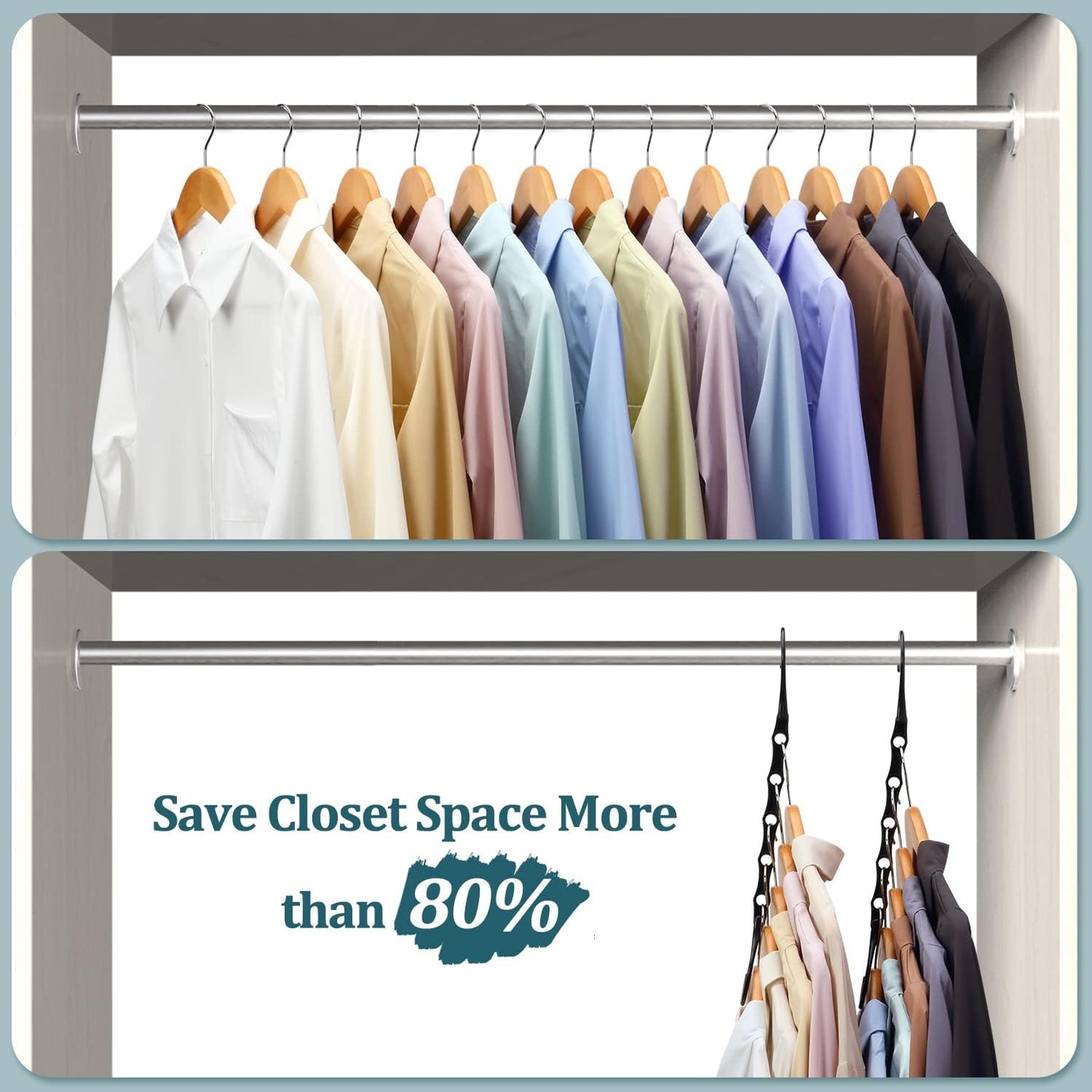 6 Pack Black Space Saving Hangers, Magic Hangers, Closet Organizers