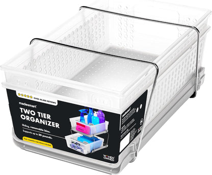 2-Tier Plastic Multipurpose Organizer with Divided Slide-Out Storage Bins