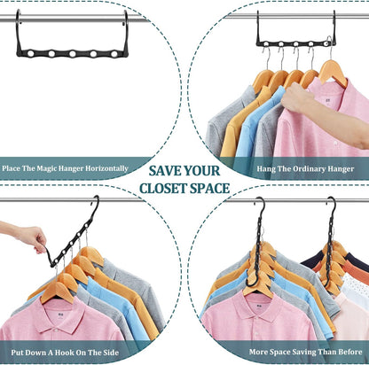 6 Pack Black Space Saving Hangers, Magic Hangers, Closet Organizers