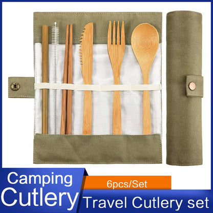 Bamboo Travel Tableware Reusable Bamboo Cutlery Set Wooden Dinnerware