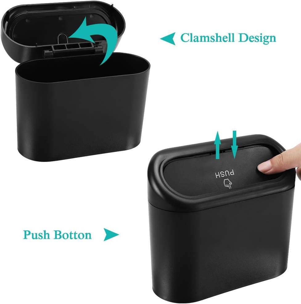 Car Trash Can with Lid, Mini Auto Dustbin Garbage Organizer with 30 Pcs Plastic Trash Bag