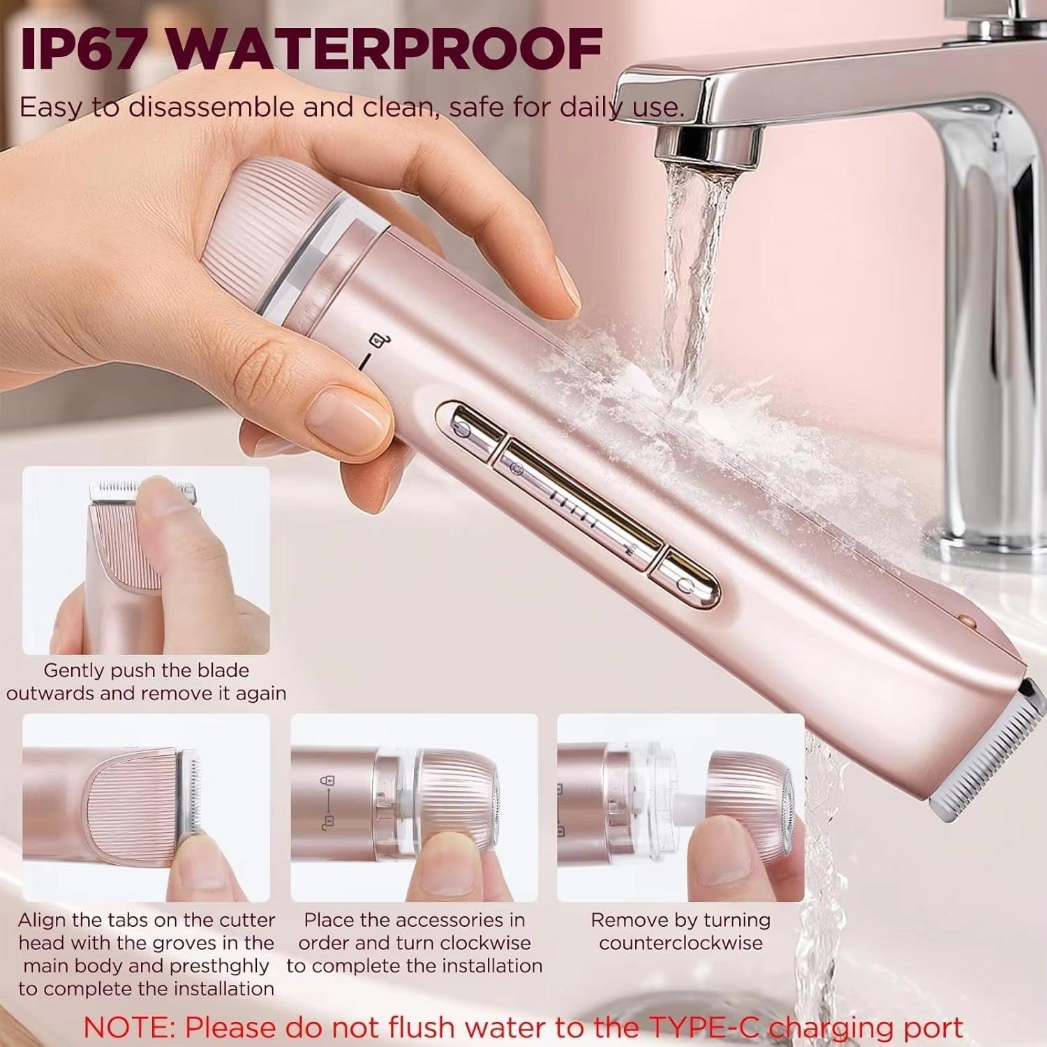 Electric Razors for Women 2-In-1 Rechargeable Bikini Trimmer Painless Body Hair Remover for Ladies Pubic, Legs, Face, Underarms