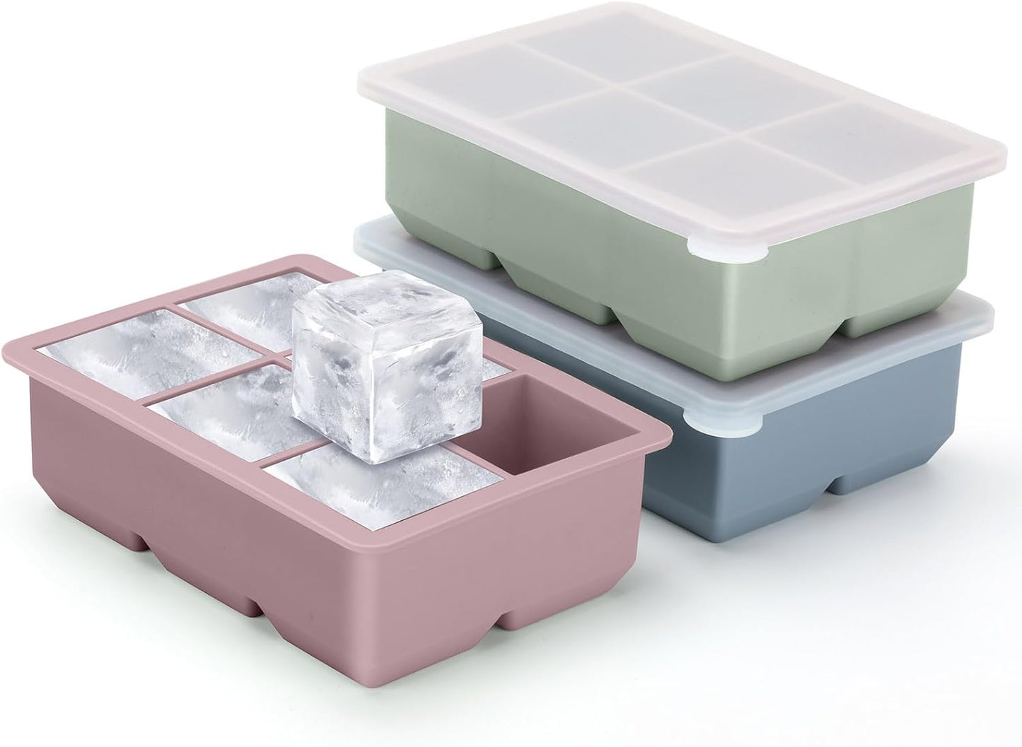 Silicone Ice Cube Trays 3 Pack - Large Size Silicone Ice Cube Molds with Leak Proof Removable Lid