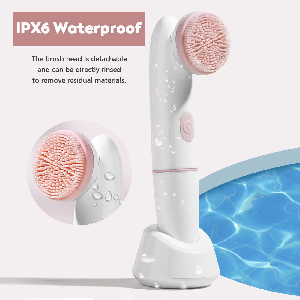 Electric Facial Cleanser Battery Powered Waterproof Vibrating Face Cleaning Brush Massaging Device