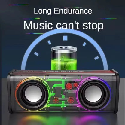 TWS V8 Transparent Mecha Bluetooth Wireless Surround Speaker with RGB Lighting and Enhanced Bass for Mini Home Parties
