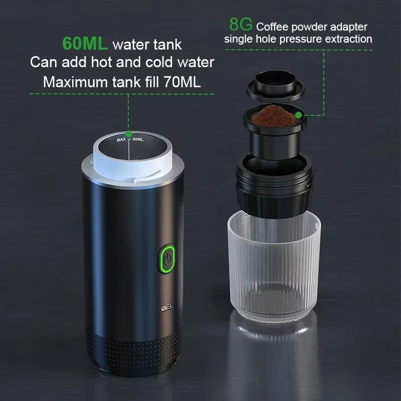 Wireless Electric Portable Espresso Coffee Machine for Car & Home Camping Coffee Maker