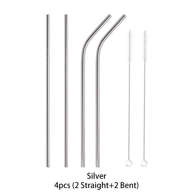 Reusable 304 Stainless Steel Straws Straight Bent Drinking Straw with Cleaning Brush
