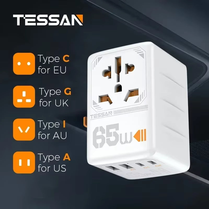 100W Gan Universal Travel Adapter with USB &Type C Fast Charging International Plug Adapter