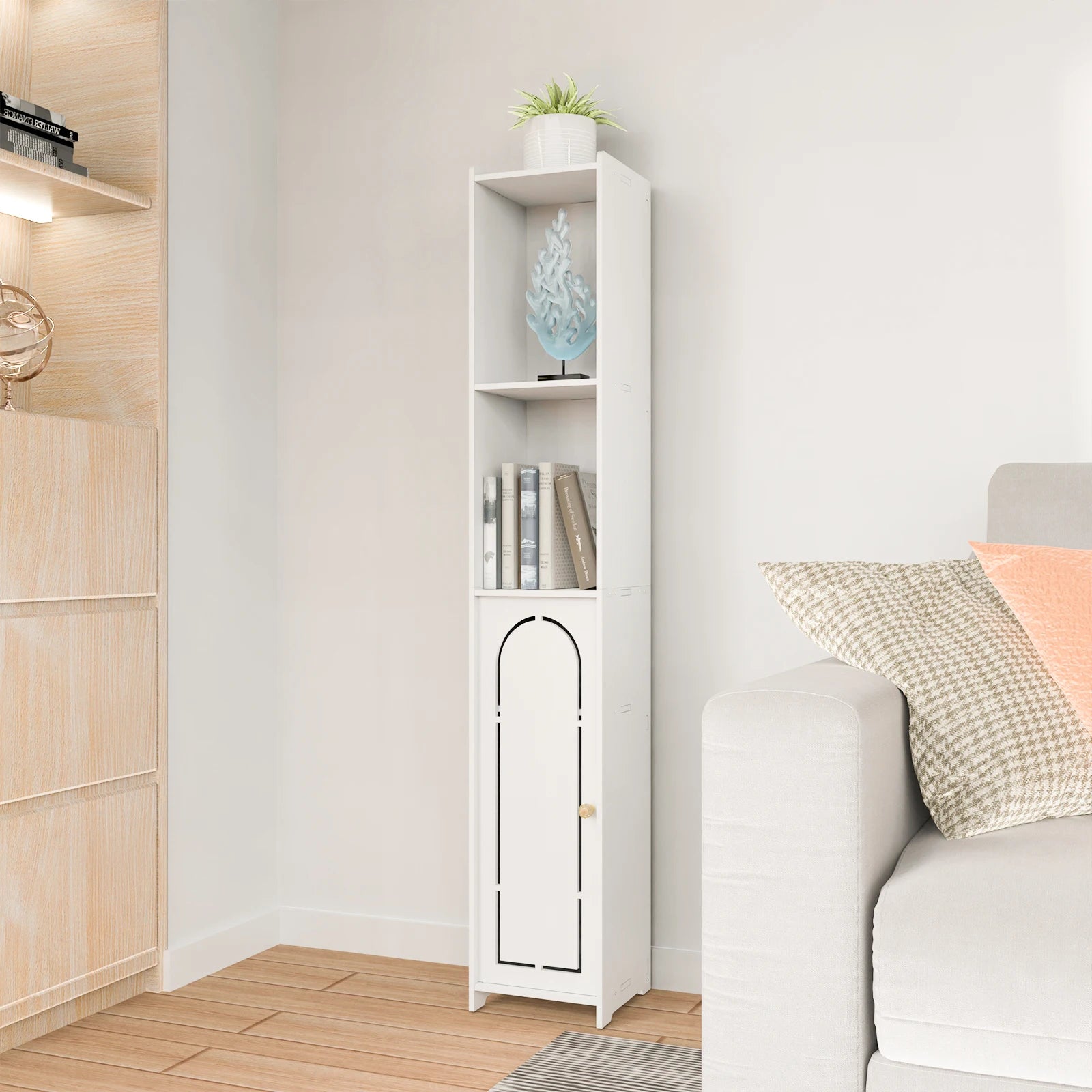 White Storage Cabinet, Waterproof Tall Bathroom Cabinet, Bedroom,Livingroom,Home Furniture