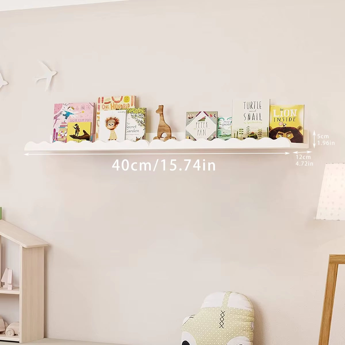 White Wavy Wooden Floating Shelf Bedroom Wall-Mounted Shelf Storage Wall Rack