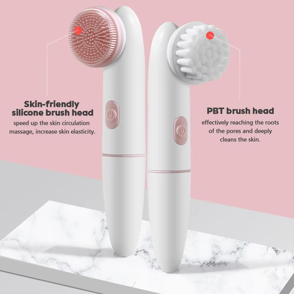 Electric Facial Cleanser Battery Powered Waterproof Vibrating Face Cleaning Brush Massaging Device