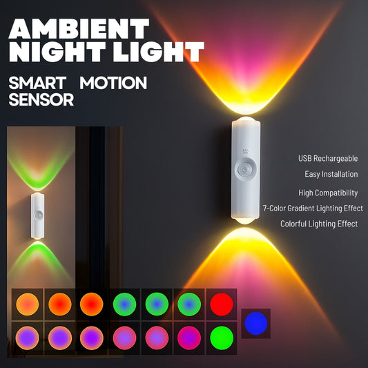 Magnetic RGB LED Night Light, Smart Motion Sensor, USB Rechargeable Lamp